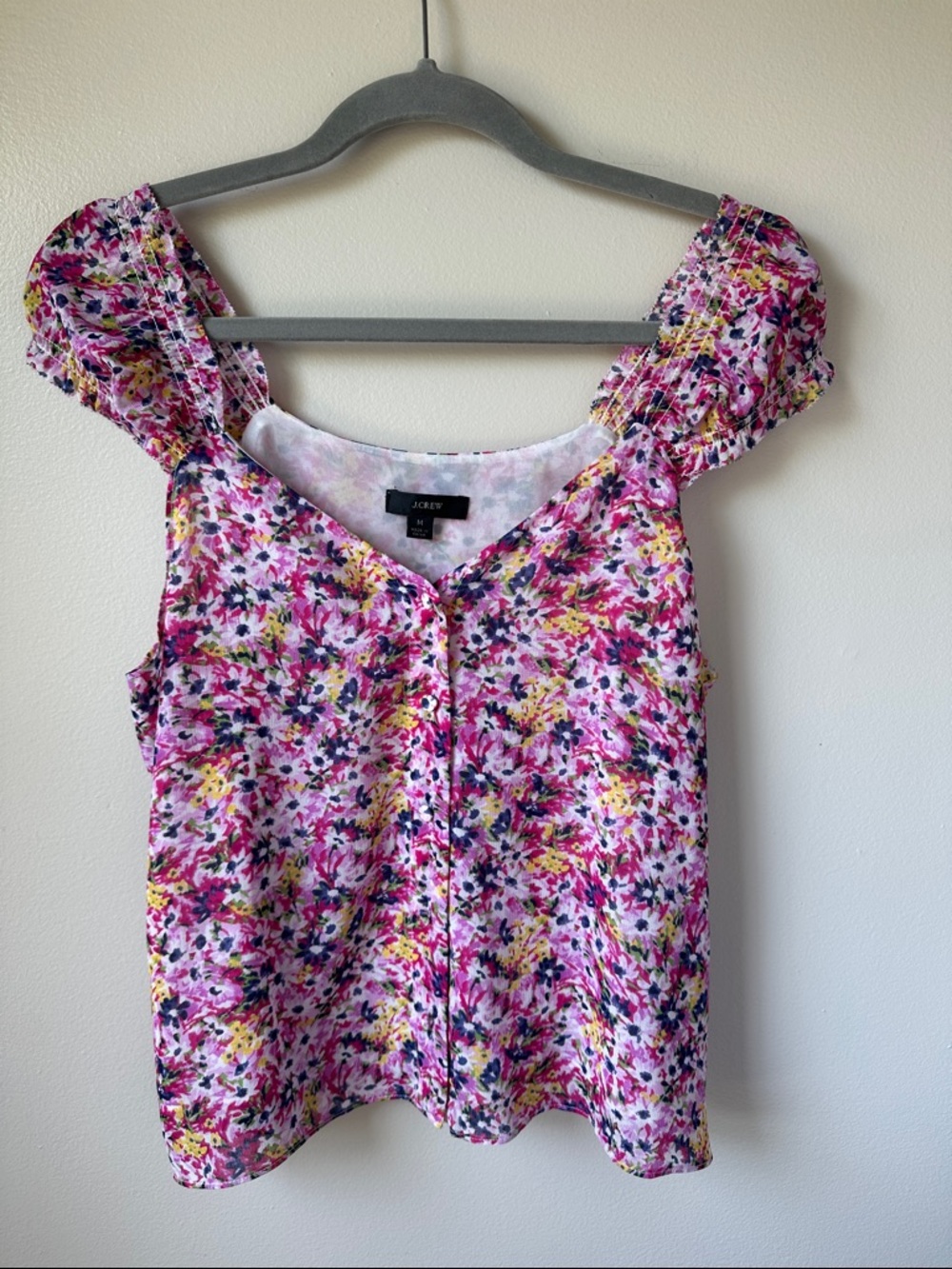 J. Crew Pink Floral V-Neck Button Cami